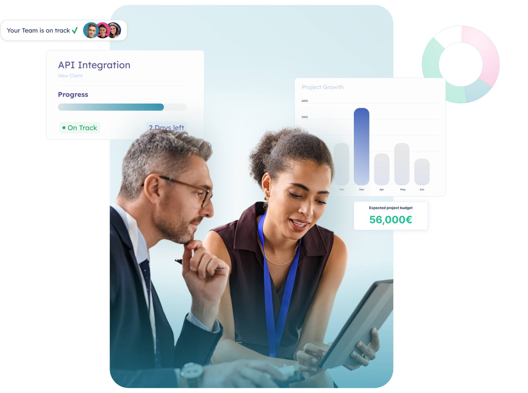 two employees looking at project finance data